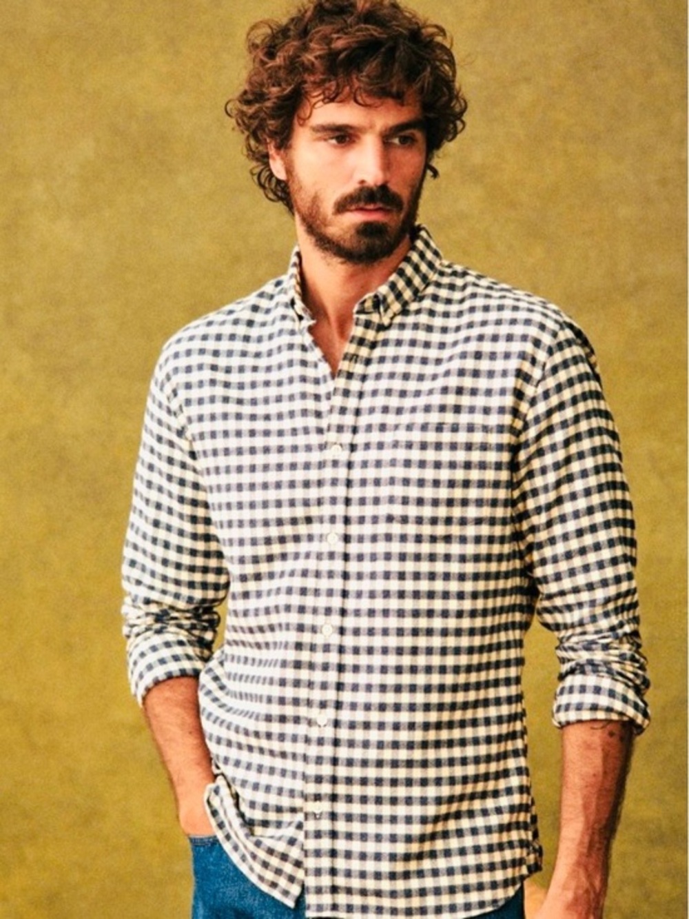 BANANA REPUBLIC Men’s Camden Fit Linen Gingham Check Button Down Shirt‎ M
